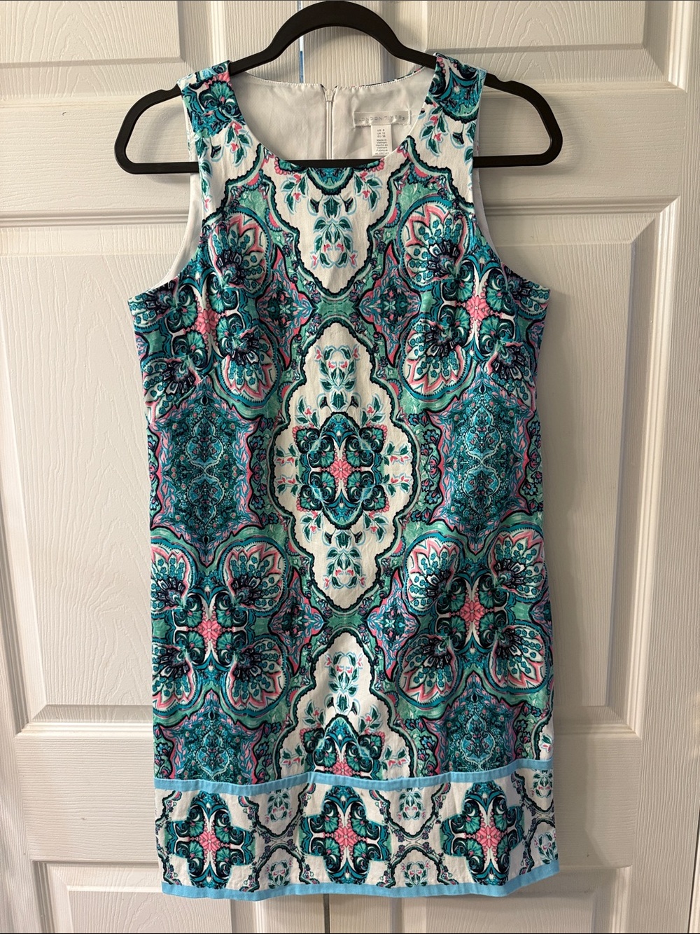London Times Teal, Pink and White Patterned Shift Dress